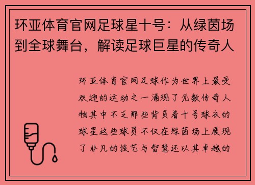 环亚体育官网足球星十号：从绿茵场到全球舞台，解读足球巨星的传奇人生与非凡成就 - 副本